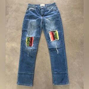 L&B Blue Jeans with Colorful Patchwork
